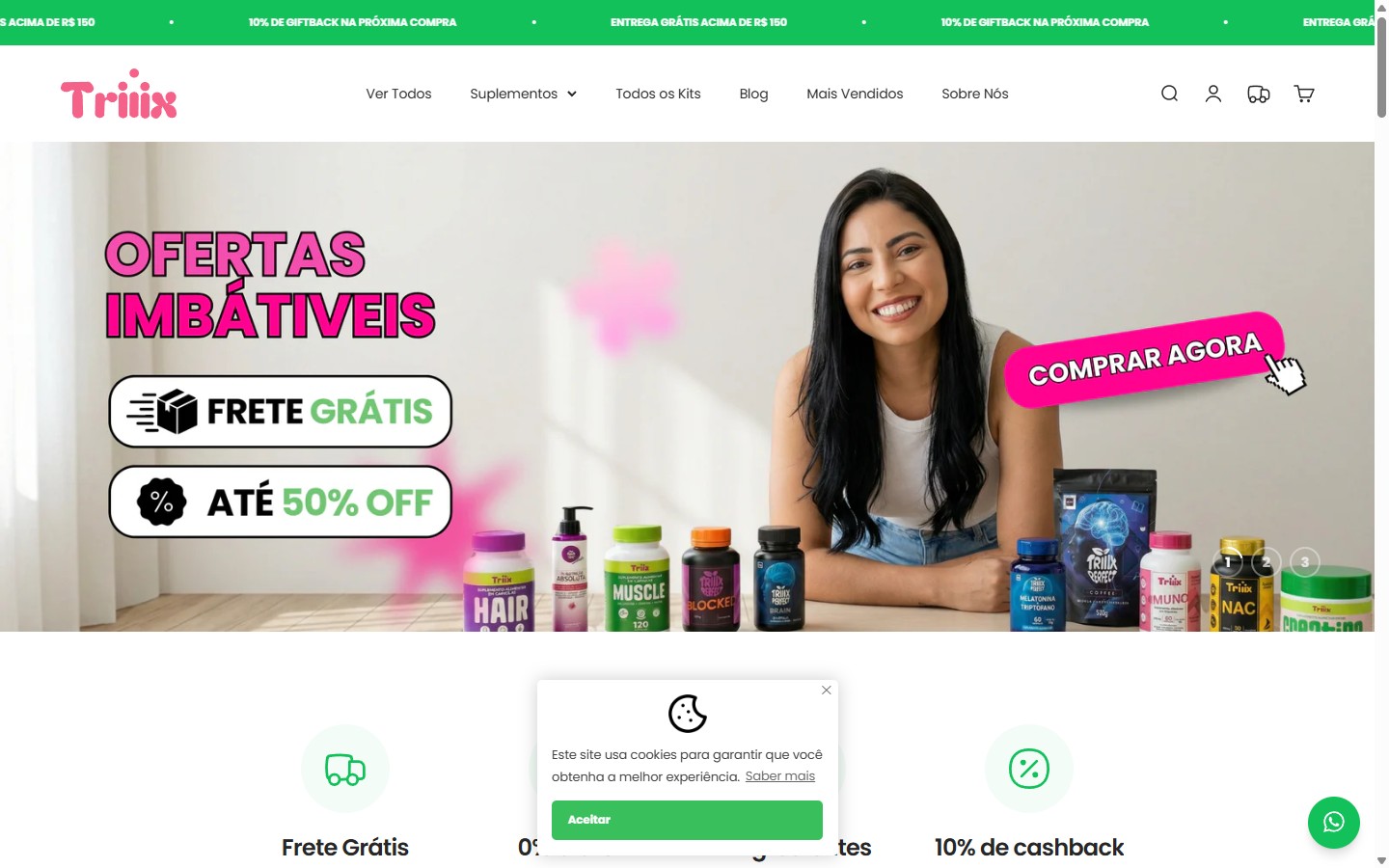 Loja Shopify Triiix, suplementos e autocuidado feminino desenvolvida pela Reverbo & Co